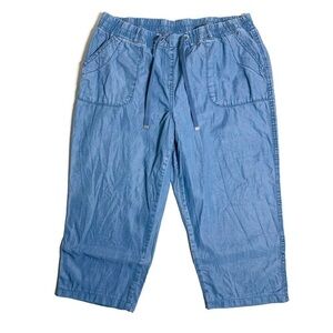 George L chambray cropped pants with‎ elastic waist